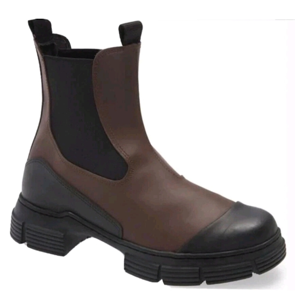 Ganni Brown and Black Chunky Chelsea Boots